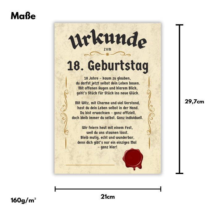 Urkunde zum 18. Geburtstag Maße