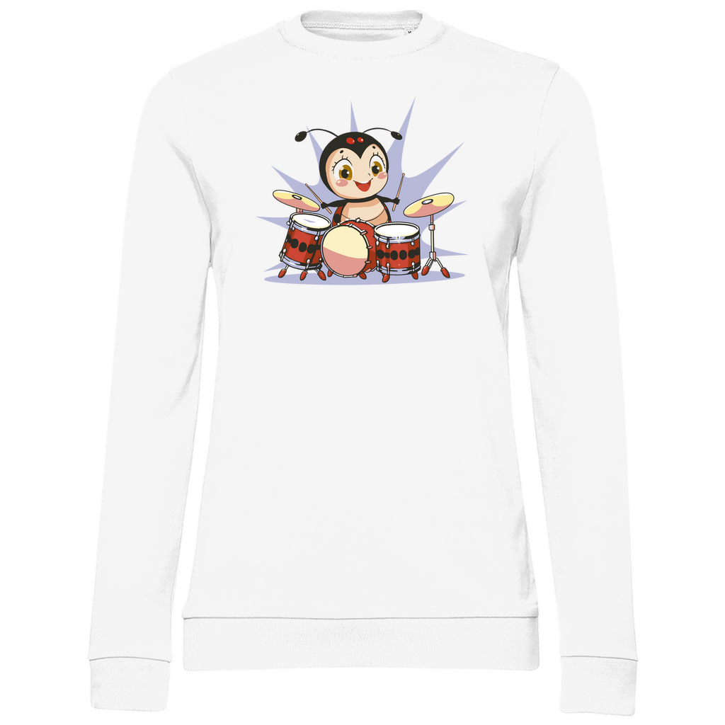 Damen Sweatshirt "Marienkäfer spielt Schlagzeug" weiß