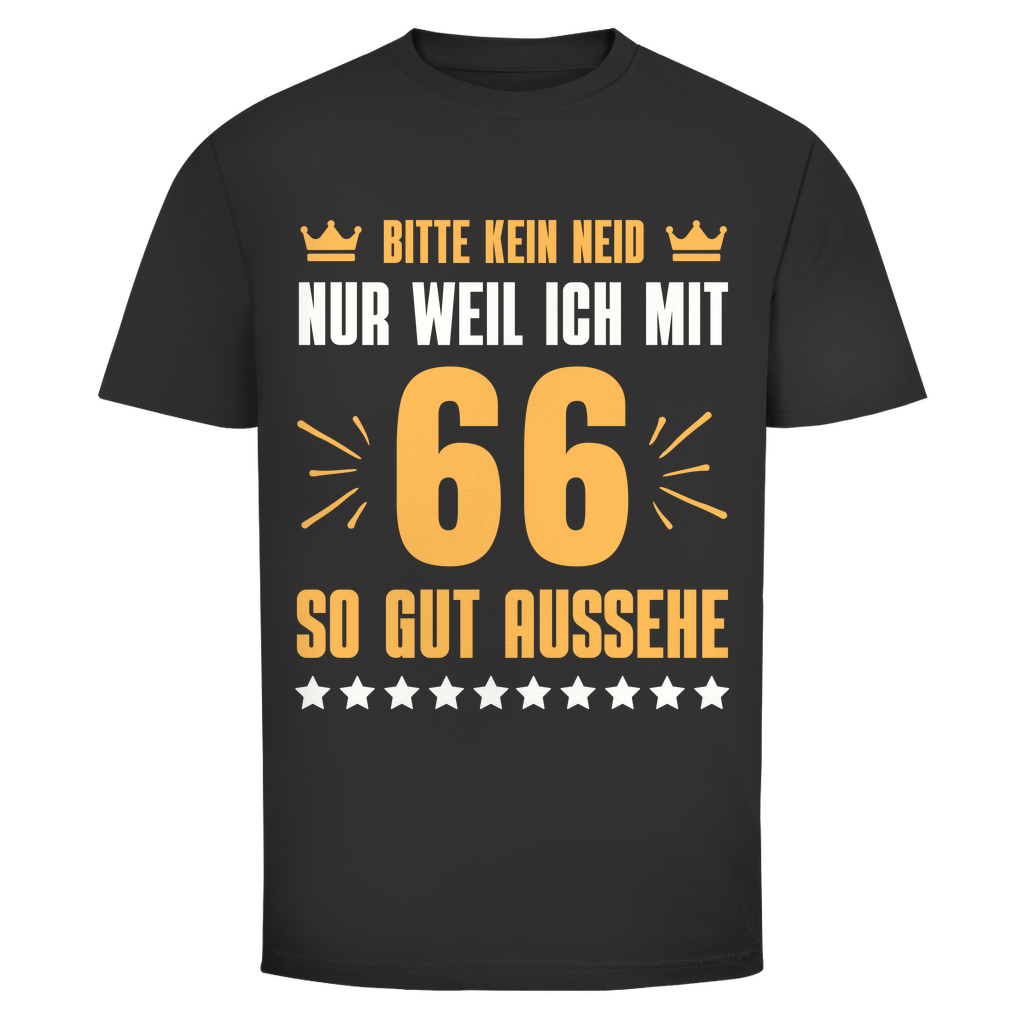 Herren T-Shirt "Bitte kein Neid, nur weil ich mit 66" (Orangenes Motiv)