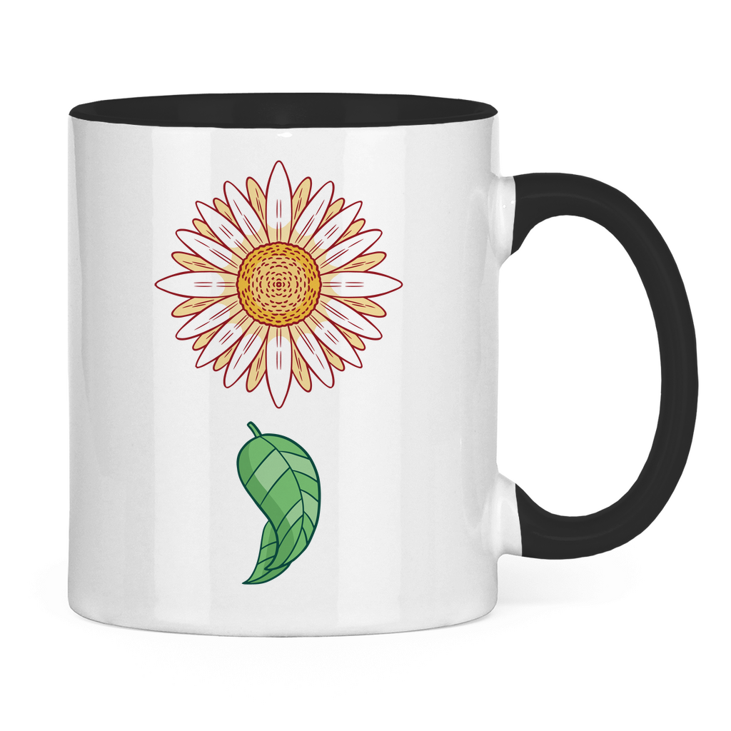 Tasse zweifarbig "Gänseblümchen mit Blatt"