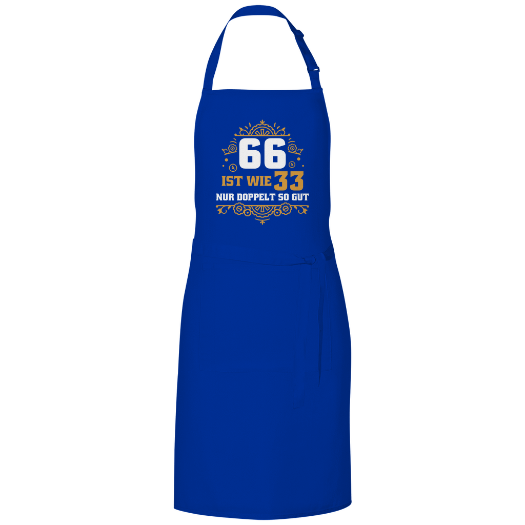 Grillschürze "66 ist wie 33 nur doppelt so gut" blau