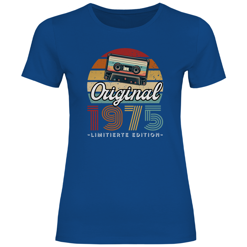 Damen T-Shirt "Original 1975" (Kassetten Retro Stil) blau