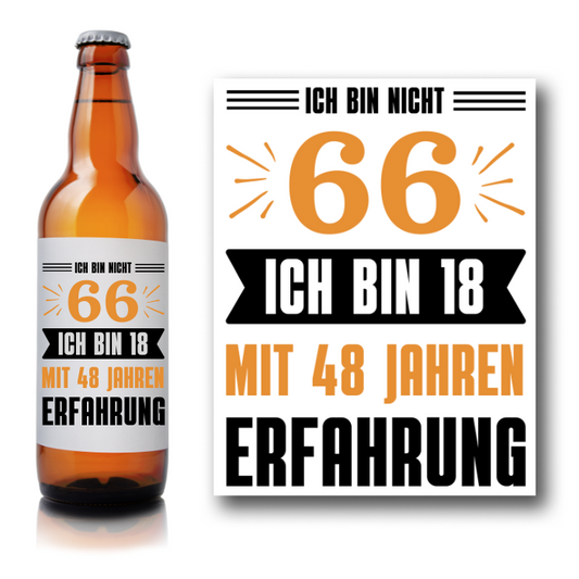 Bieretikett 66. Geburtstag "Ich bin nicht 66"