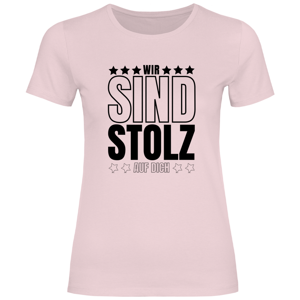 Damen T-Shirt "Wir sind stolz auf dich" (Sternen-Motiv) rosa