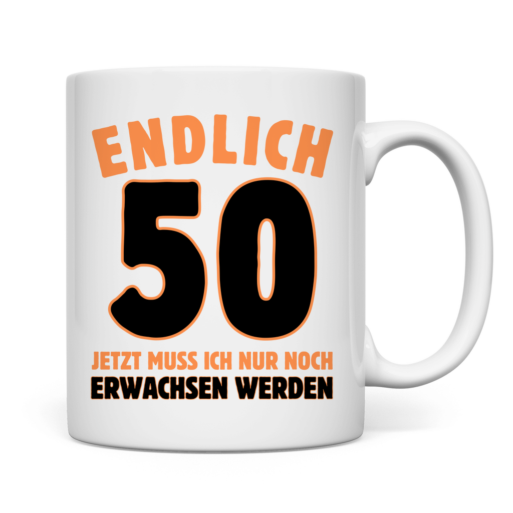 Tasse "Endlich 50" (Orangenes Motiv)
