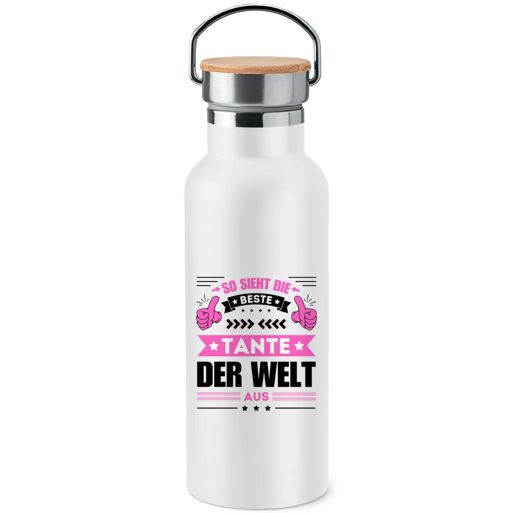 Edelstahl-Trinkflasche mit Bambusdeckel "So sieht die beste Tante der Welt aus"