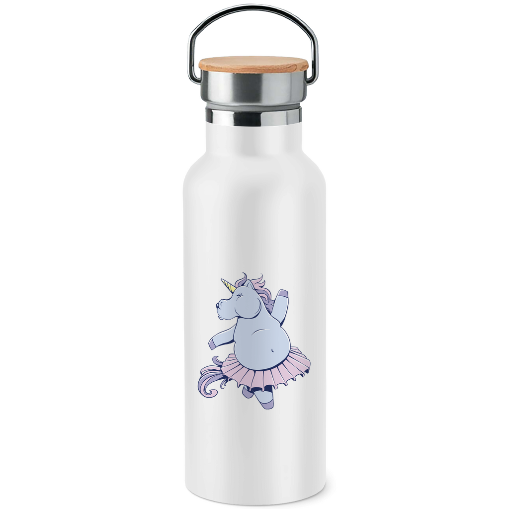 Edelstahl-Trinkflasche mit Bambusdeckel "Tanzendes Einhorn"