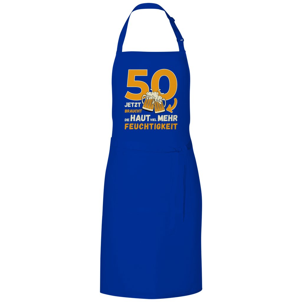 Grillschürze "50 - Jetzt braucht die Haut viel mehr Feuchtigkeit" blau