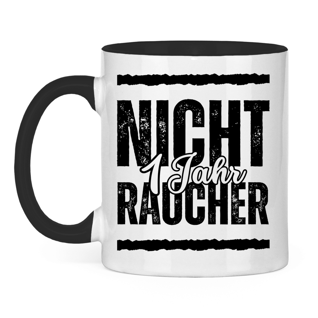 Tasse zweifarbig "1 Jahr Nichtraucher" schwarz