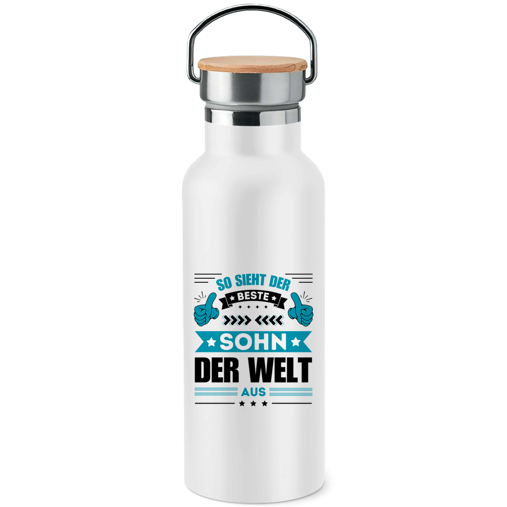 Edelstahl-Trinkflasche mit Bambusdeckel "So sieht der beste Sohn der Welt aus"