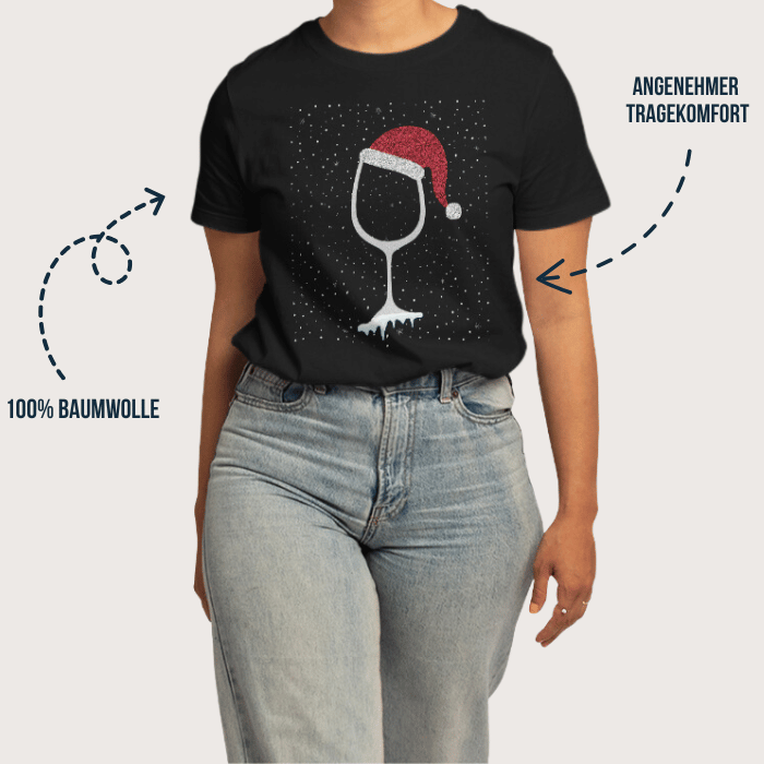 Frauen T-Shirt "Weinglas mit Weihnachtsmütze"