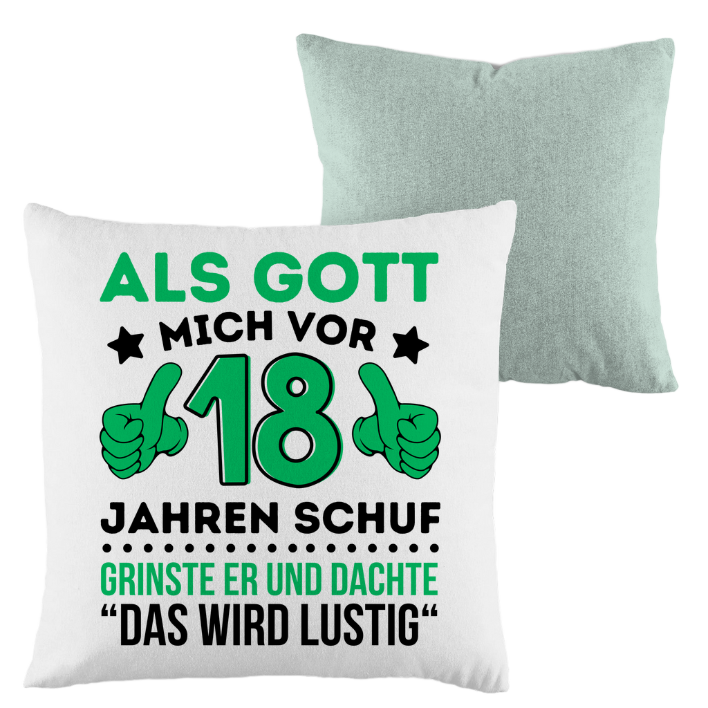 Kopfkissen zweifarbig "Das wird lustig" (Grünes Motiv)