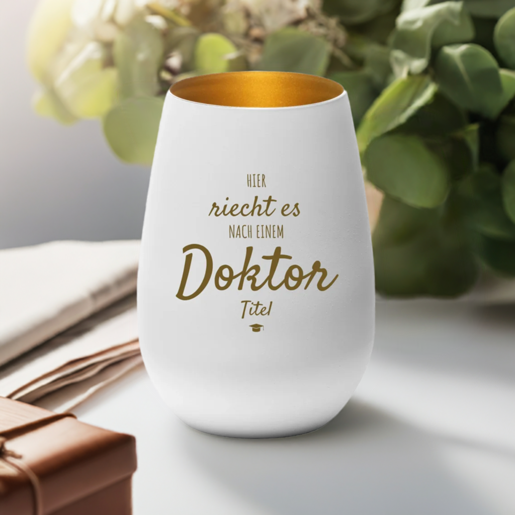 Windlicht "Hier riecht es nach einem Doktortitel"