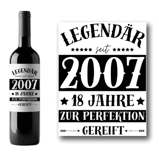 Flaschenetikett 18. Geburtstag "2007"