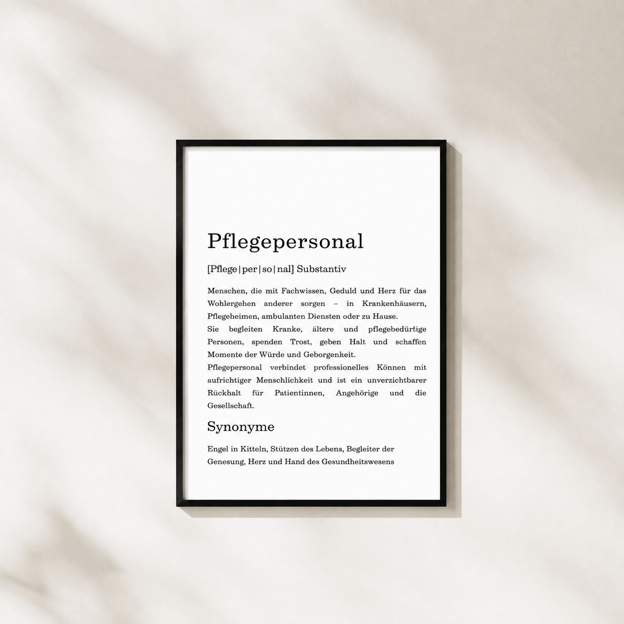 Poster "Pflegepersonal" (Definition) mit Bilderrahmen