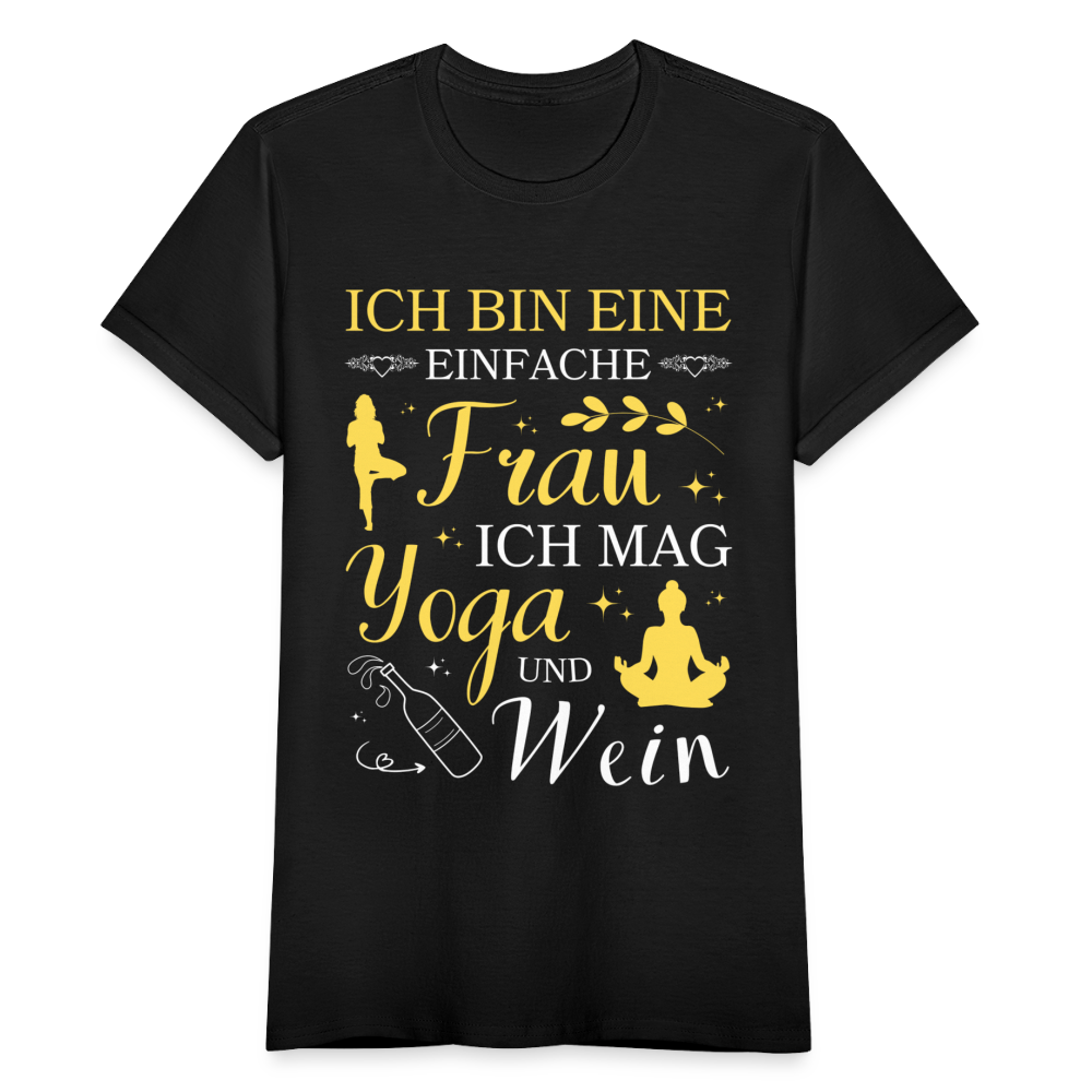 Frauen T-Shirt "Ich mag Yoga und Wein" - Schwarz
