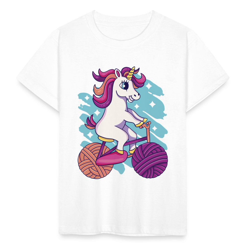 Kinder T-Shirt "Einhorn mit Fahrrad" - weiß