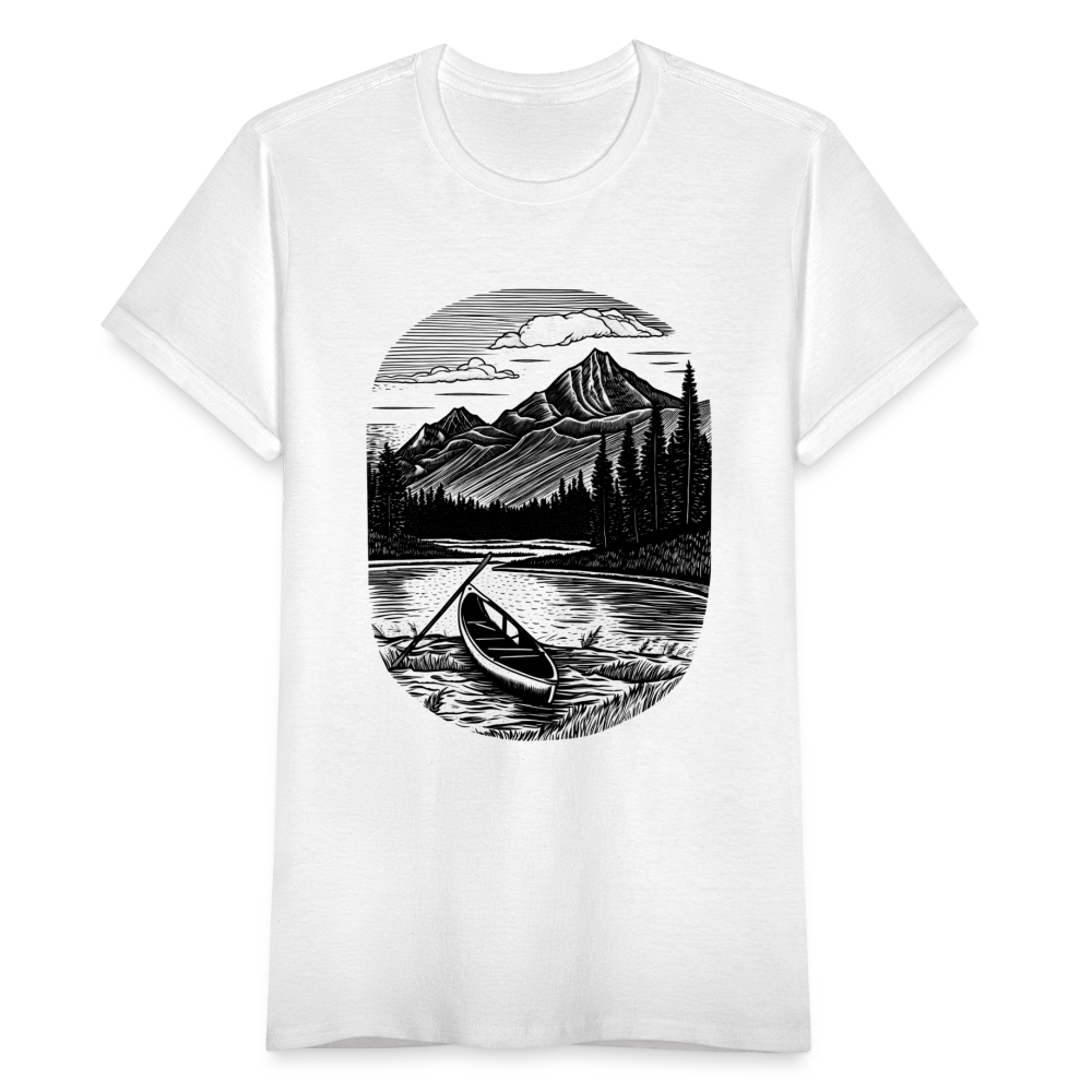 Frauen T-Shirt "Kanu und Berglandschaft" - weiß