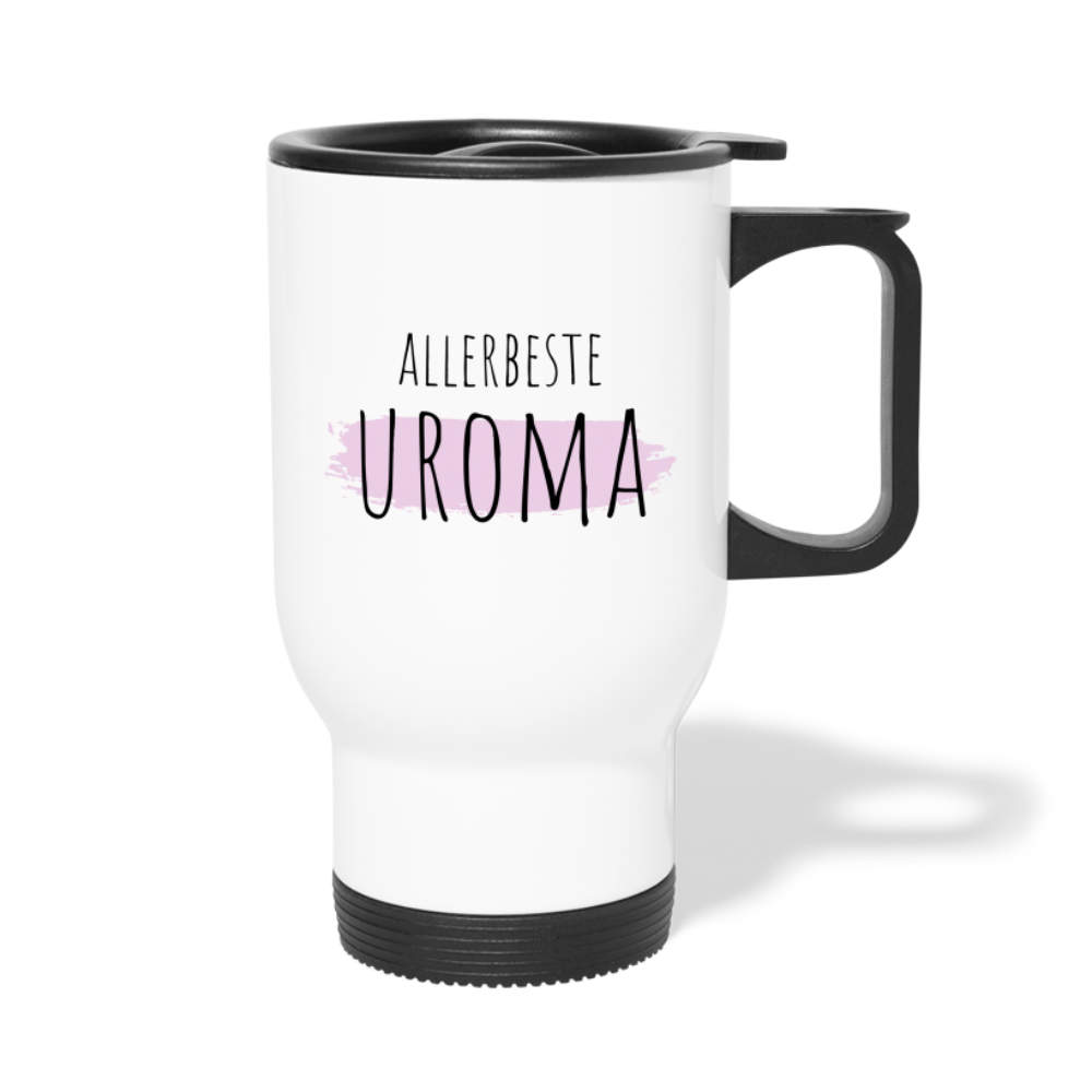 Thermobecher "Allerbeste Uroma" (Hintergrundmotiv) - weiß