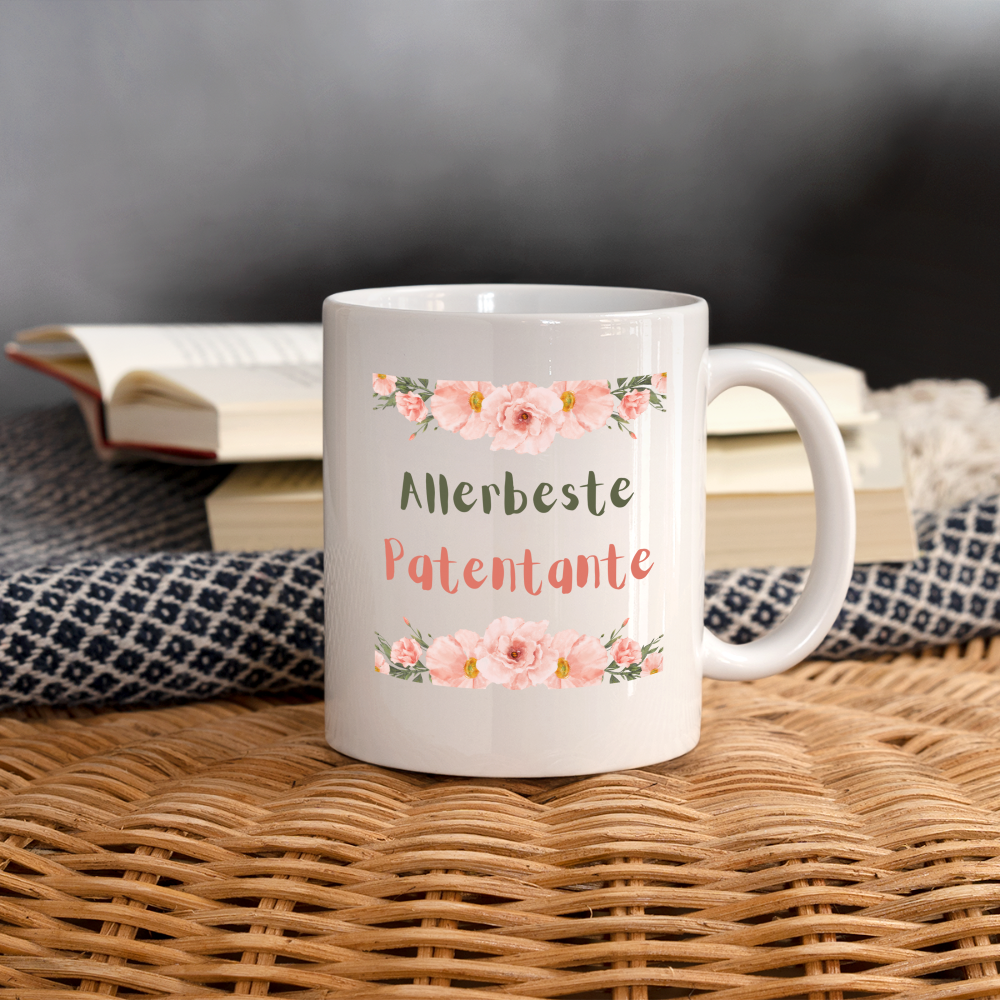 Tasse "Allerbeste Patentante" (Blumenmotiv) - weiß
