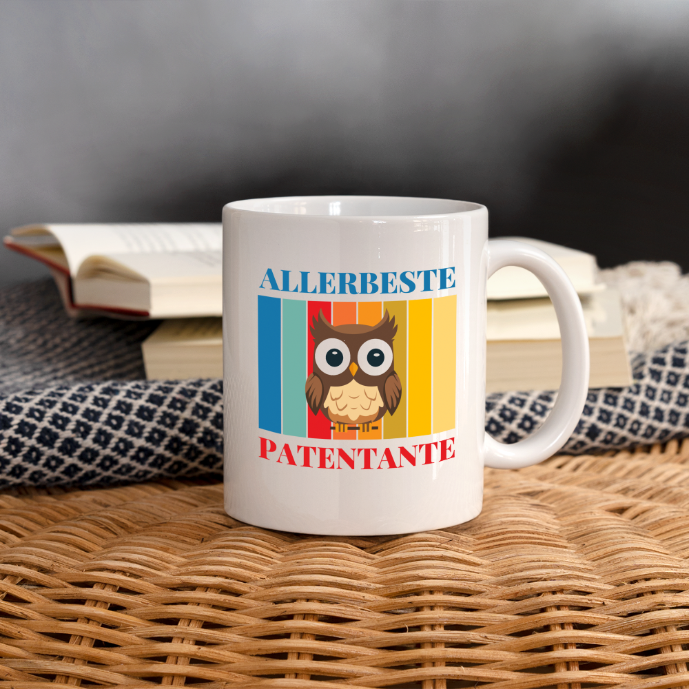 Tasse "Allerbeste Patentante" (Eulenmotiv) - weiß
