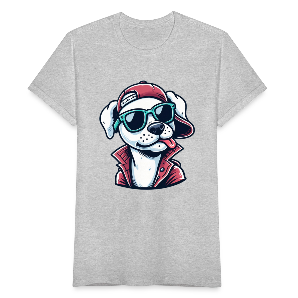 Frauen T-Shirt "Cooler Hund mit Sonnenbrille und Cap" - Grau meliert
