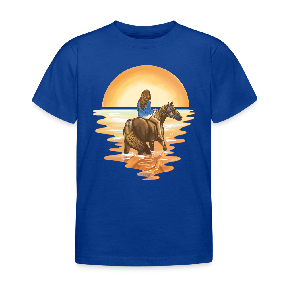 Kinder T-Shirt "Mädchen mit Pferd im Sonnenuntergang" - Royalblau