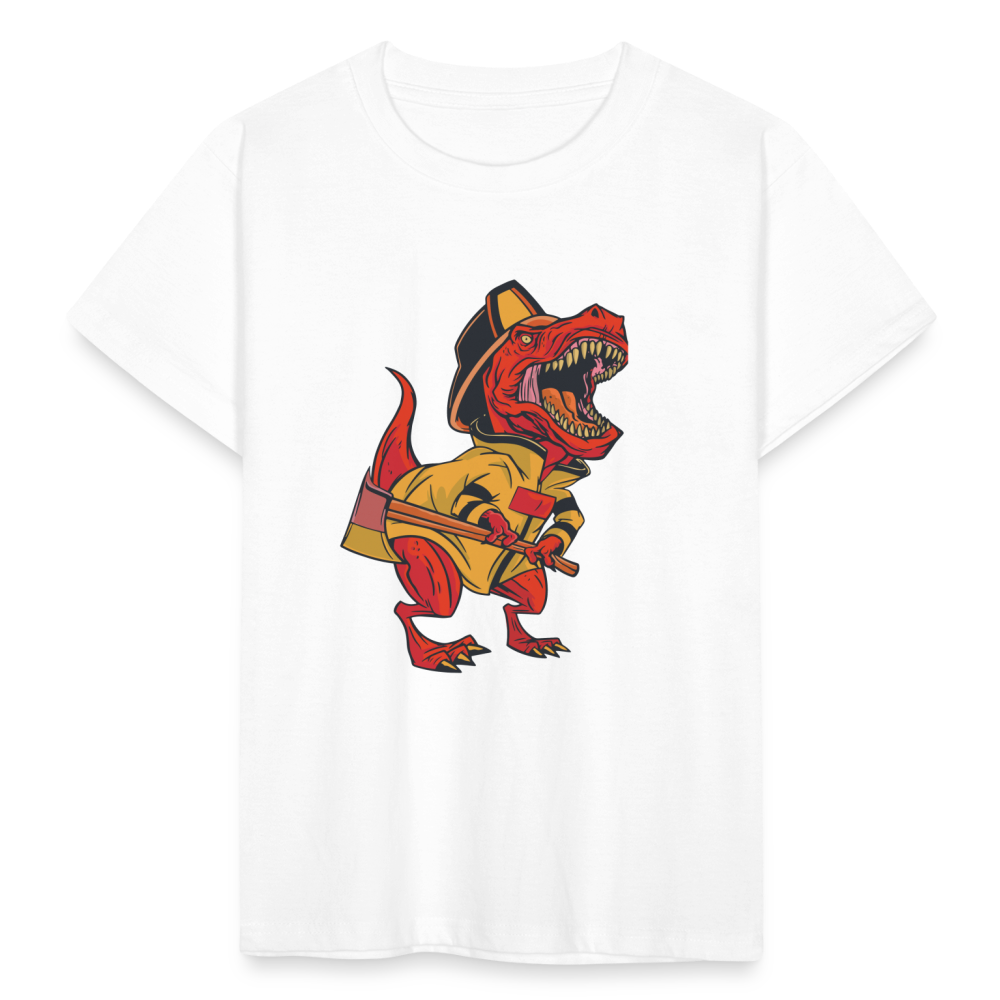Kinder T-Shirt "Feuerwehr Dinosaurier" - weiß