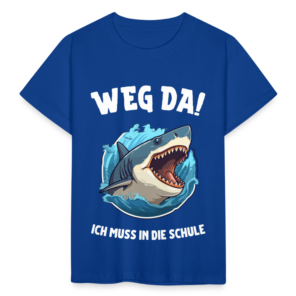 Kinder T-Shirt "Weg da! Ich muss in die Schule" (Haimotiv) - Royalblau