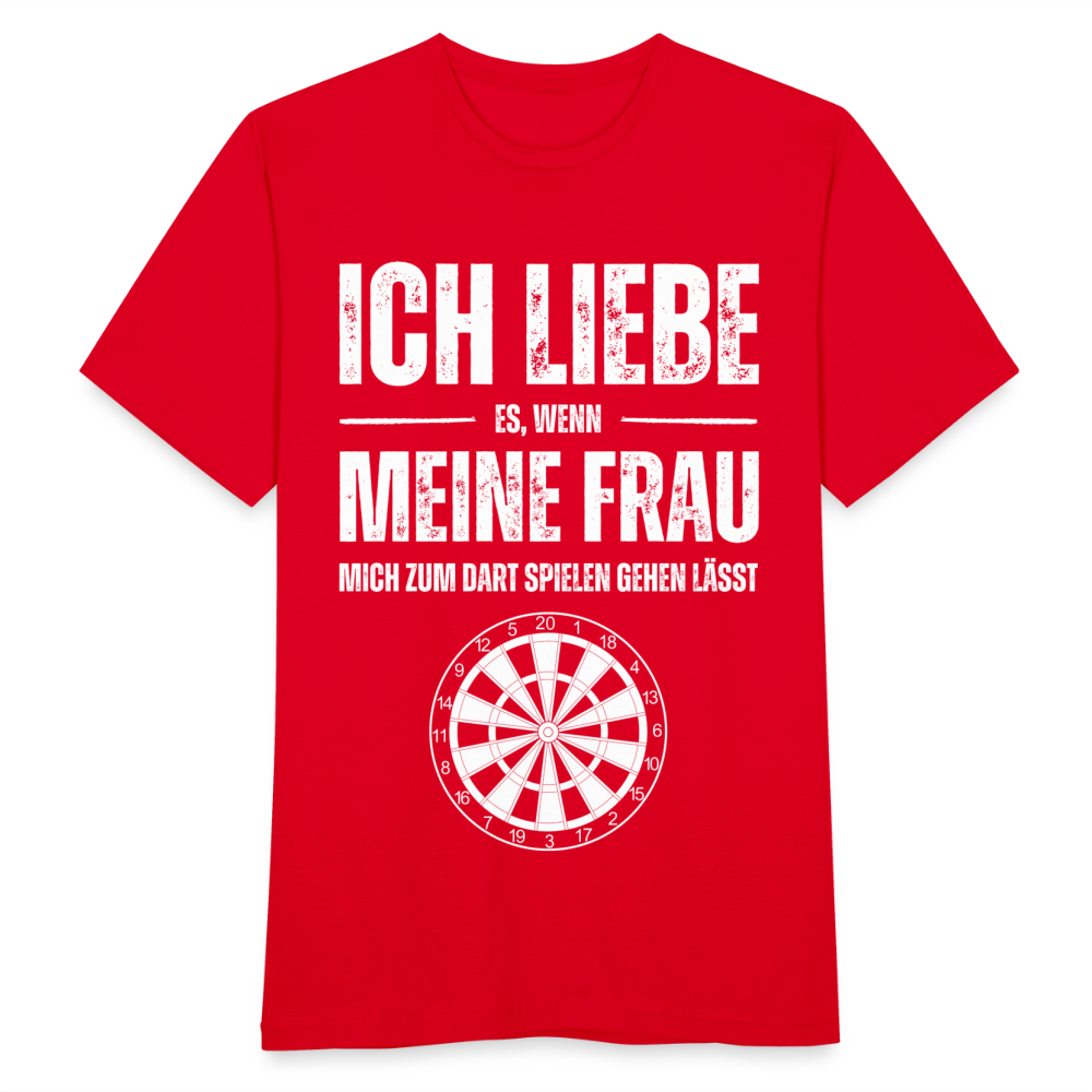 Männer T-Shirt "Ich liebe es, wenn meine Frau mich zum Dart spielen gehen lässt" - Rot