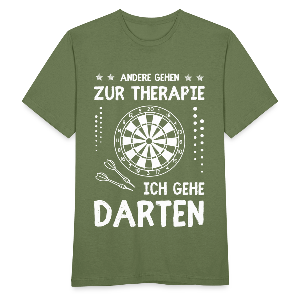 Männer T-Shirt "Andere gehen zur Therapie, ich gehe Darten" - Militärgrün