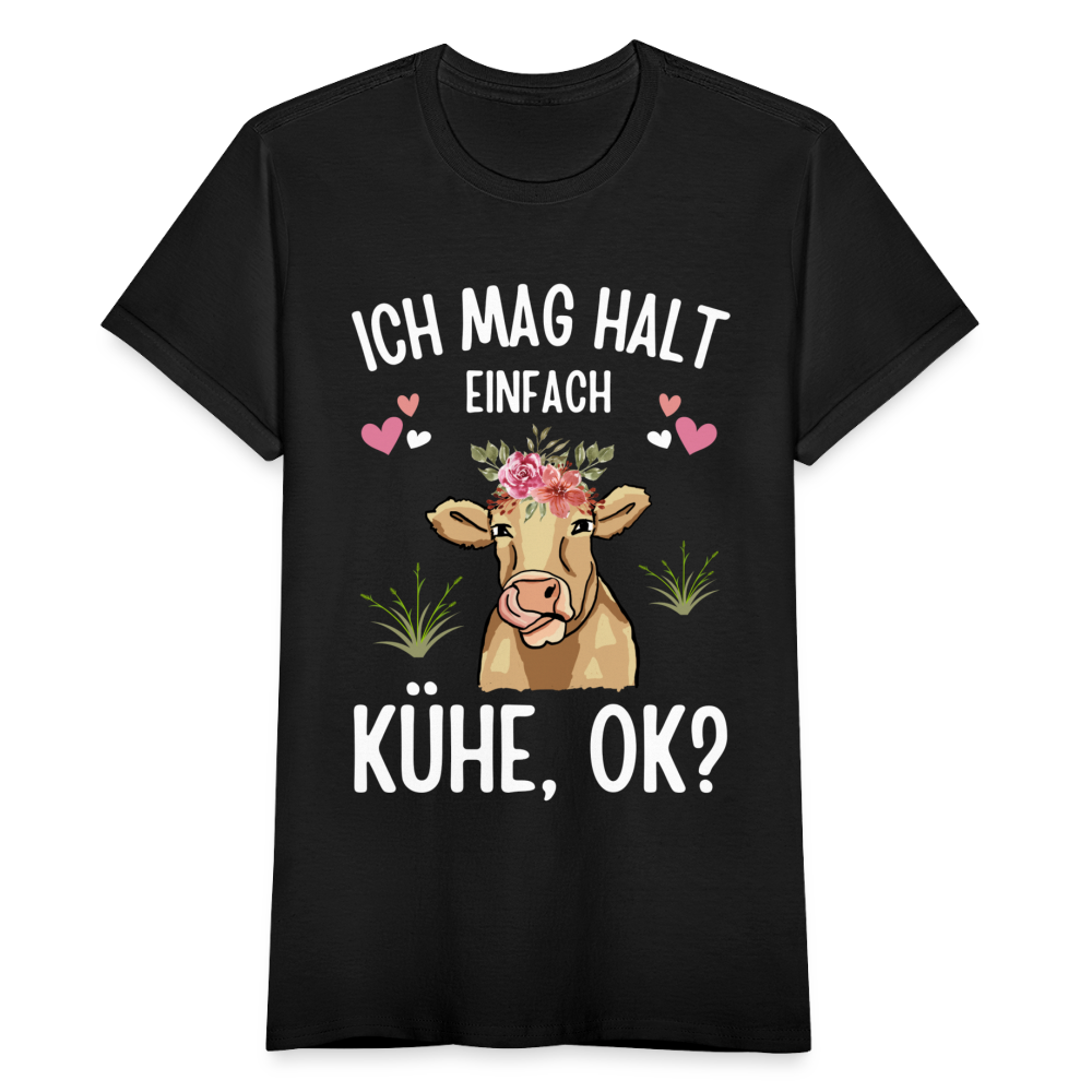 Frauen T-Shirt "Ich mag halt einfach Kühe" - Schwarz