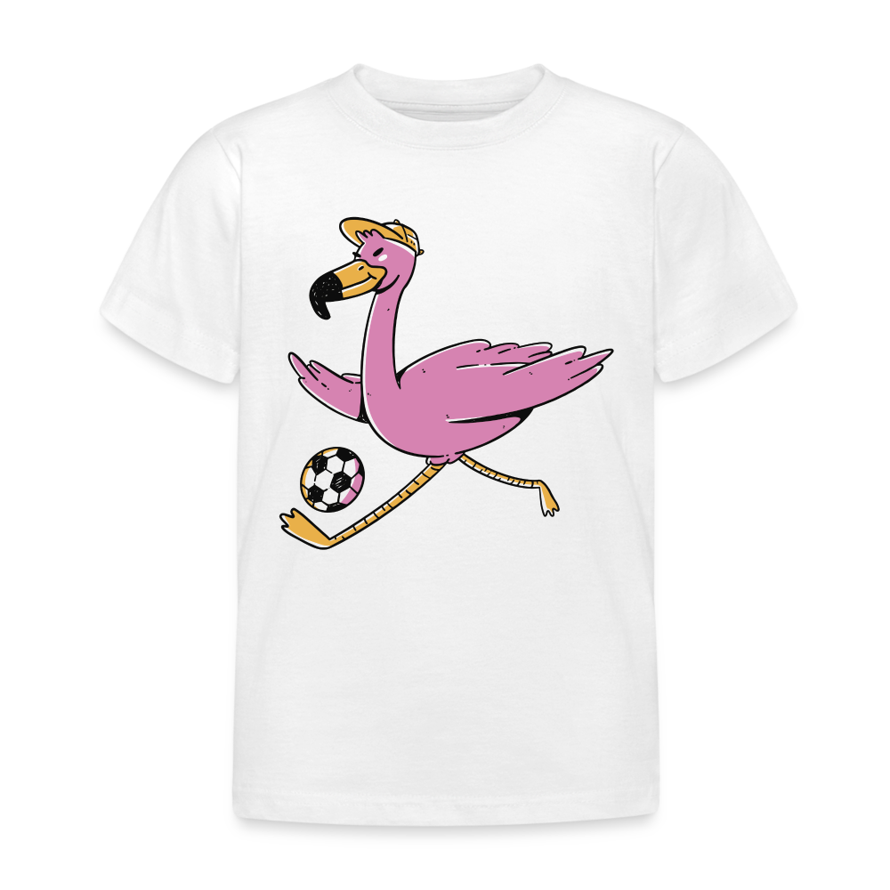Kinder T-Shirt "Flamingo spielt Fußball" - weiß