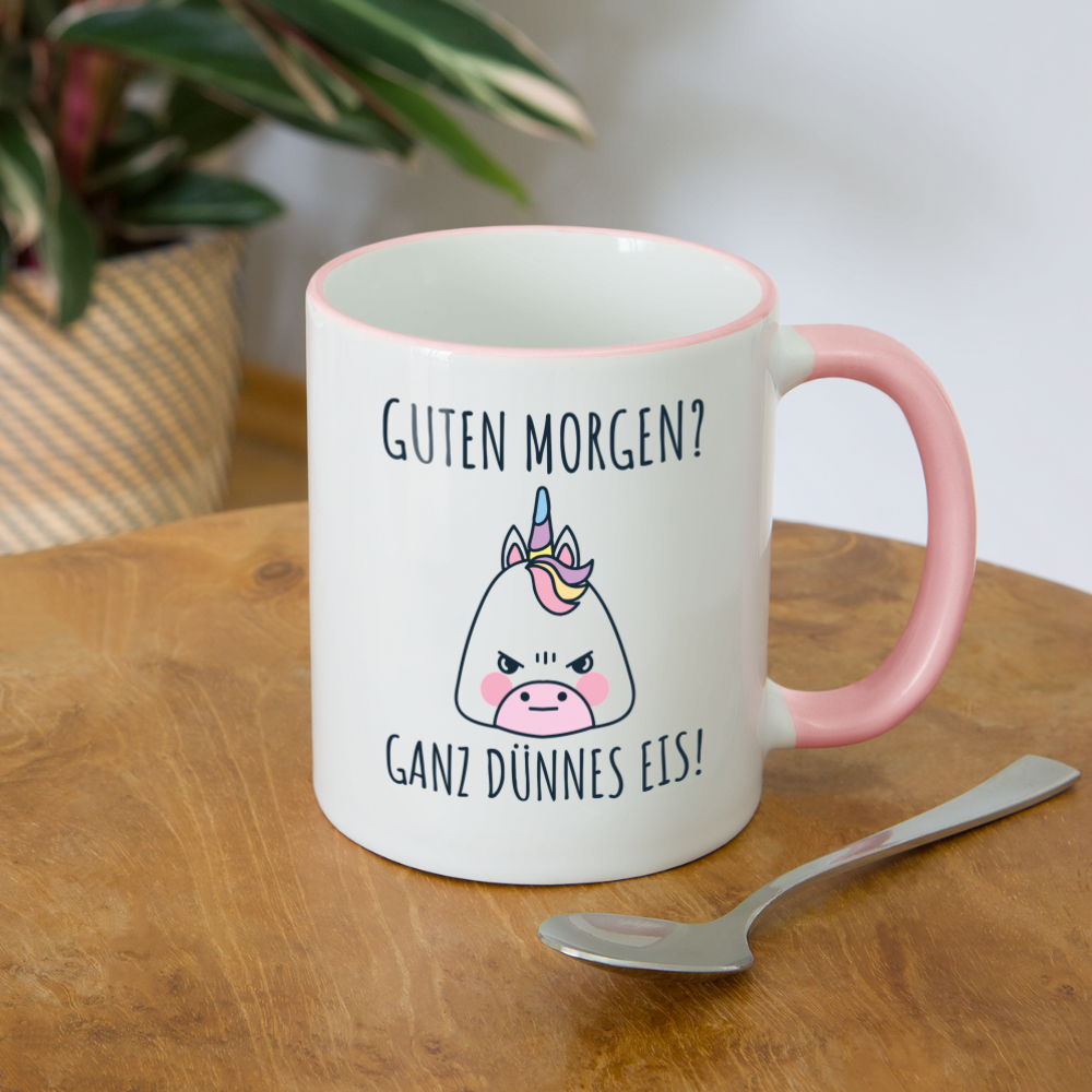 Tasse "Guten Morgen? Ganz dünnes Eis!" (Einhorn) - Weiß/Pink