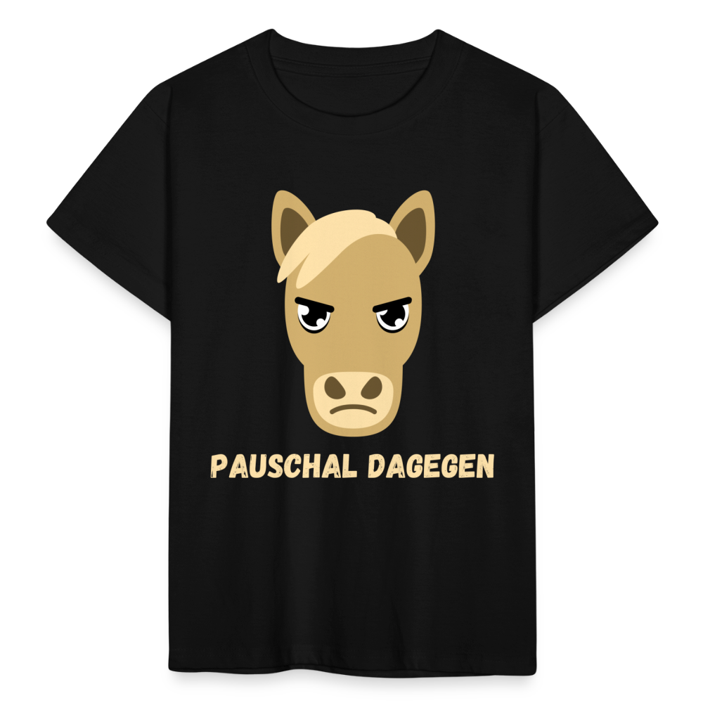 Kinder T-Shirt "Pauschal dagegen" (Pferd) - Schwarz
