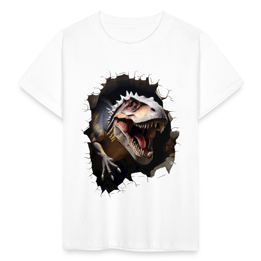 Kinder T-Shirt "Cooler Dinosaurier kommt hervor" - weiß