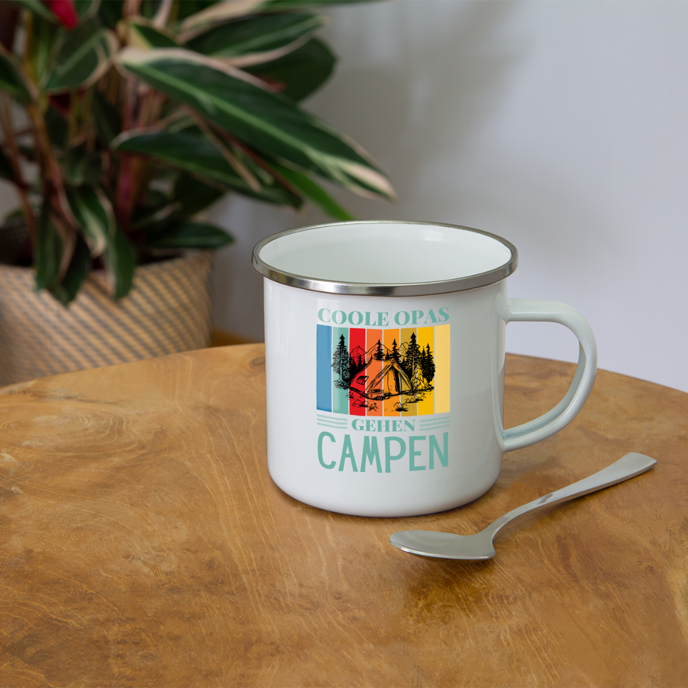 Emaille-Tasse "Coole Opas gehen Campen" - weiß