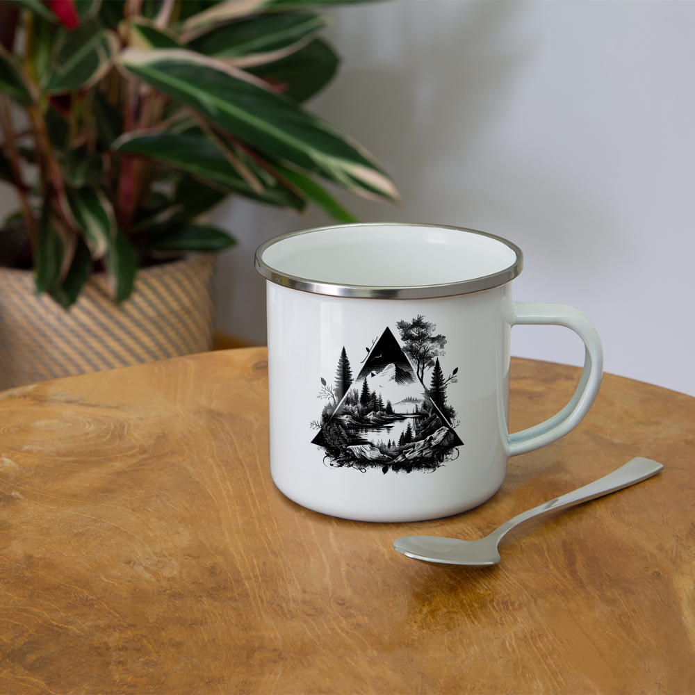 Emaille-Tasse "Berge Landschaftsmotiv" - weiß