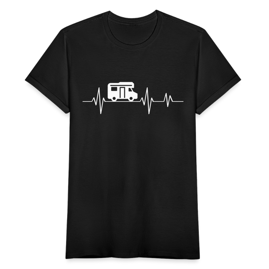 Frauen T-Shirt "Camping Wohnwagen Herzschlag" - Schwarz