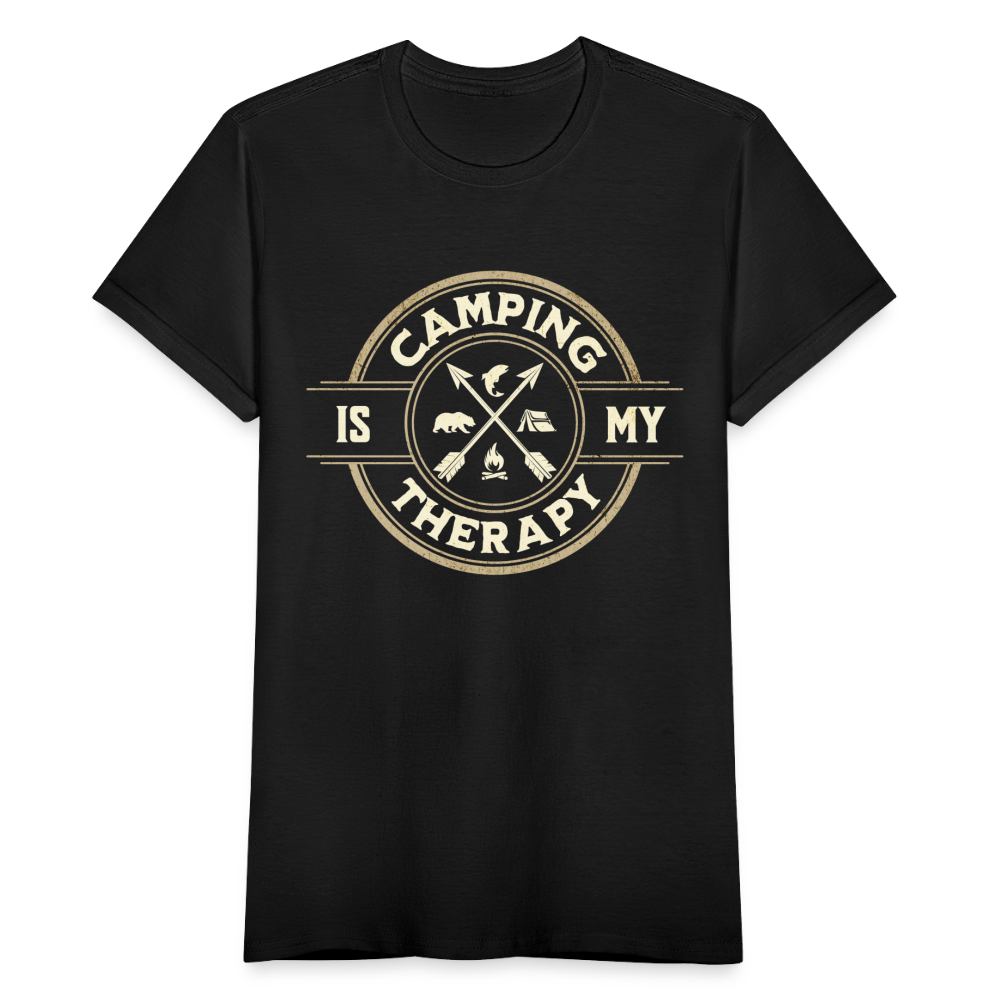 Frauen T-Shirt "Camping is my therapy" (Vintage Style) - Schwarz