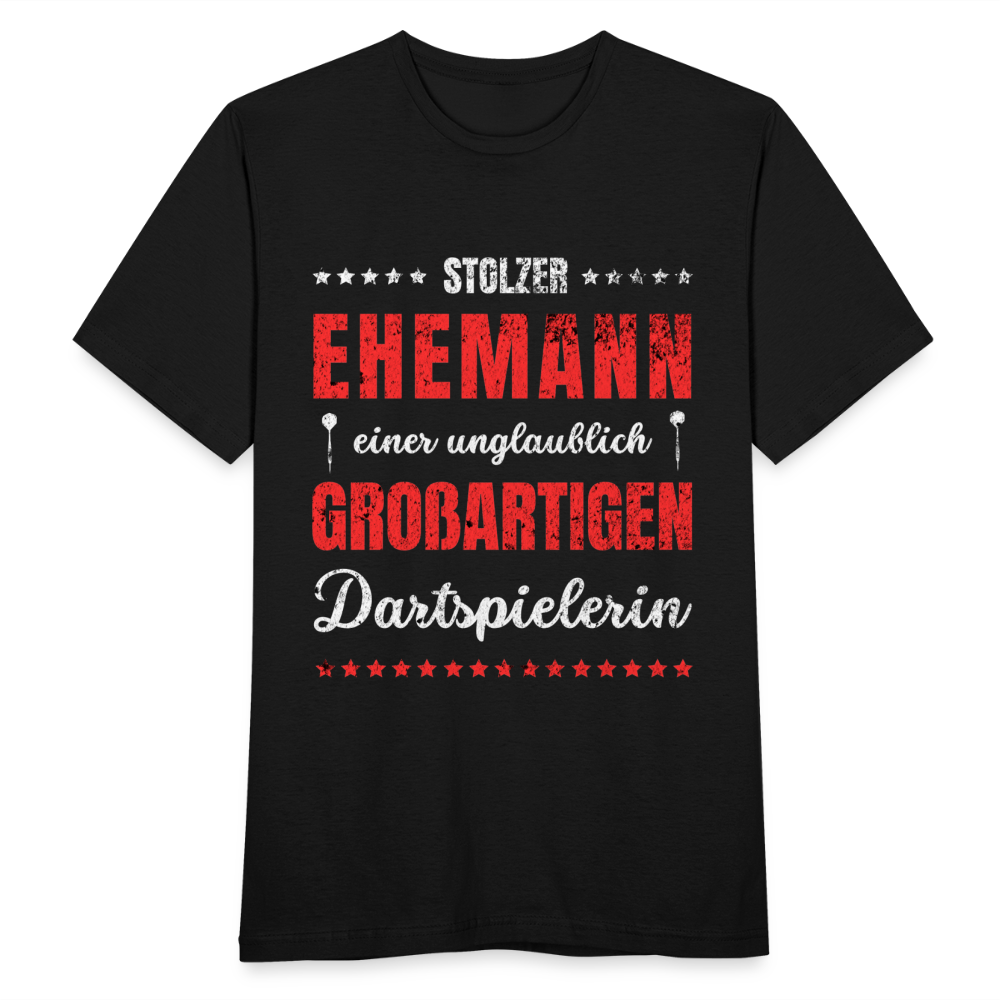 Männer T-Shirt "Stolzer Ehemann einer unglaublich großartigen Dartspielerin" - Schwarz