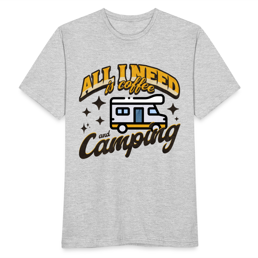 Männer T-Shirt "All i need is coffee and camping" (Wohnmobil-Motiv) - Grau meliert