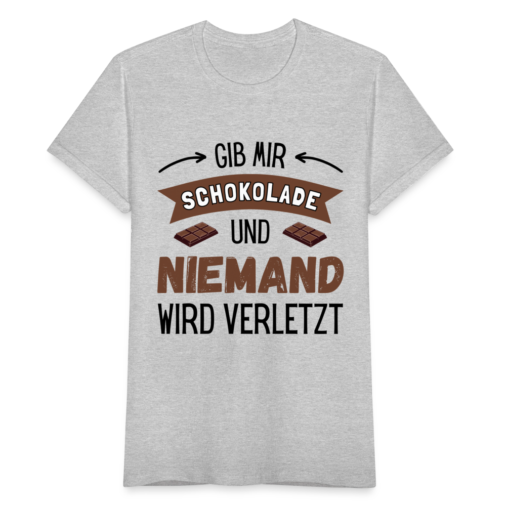 Frauen T-Shirt "Gib mir Schokolade und niemand wird verletzt" - Grau meliert