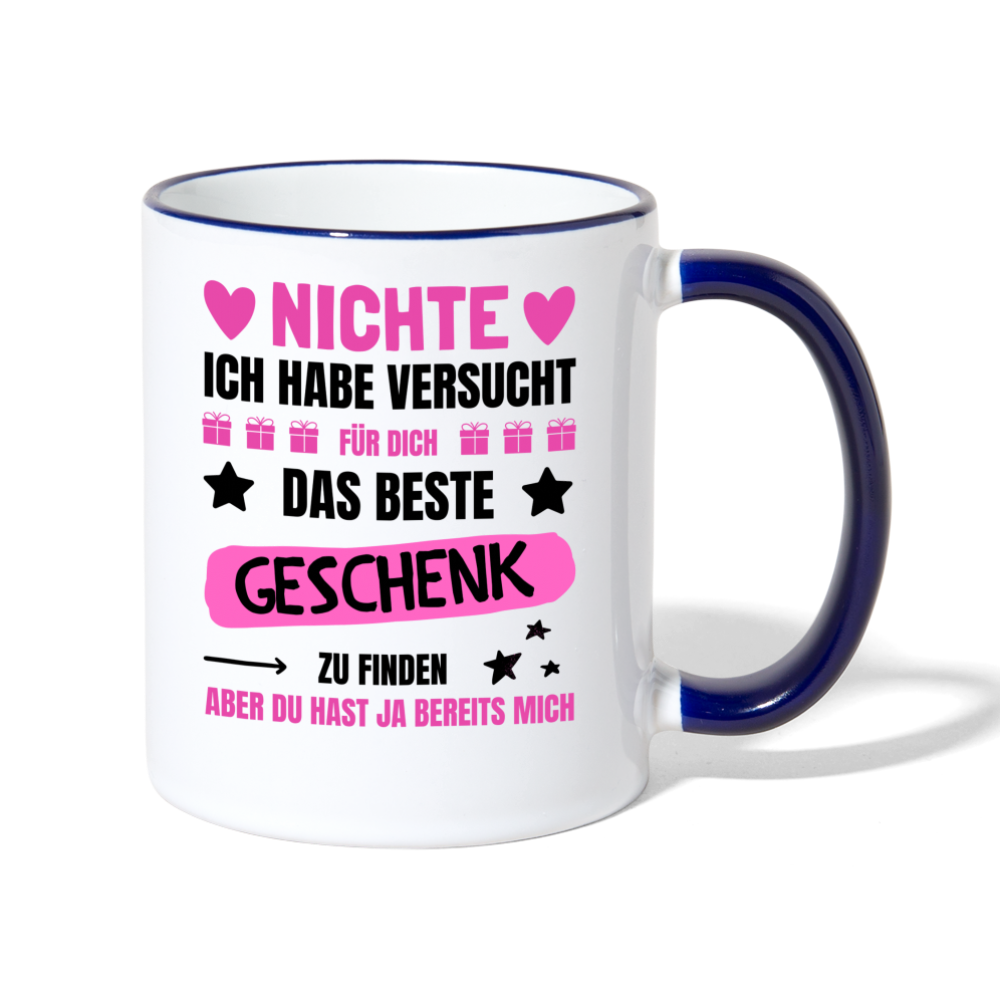Tasse "Nichte ich habe versucht für dich das beste Geschenk zu finden..." - Weiß/Kobaltblau