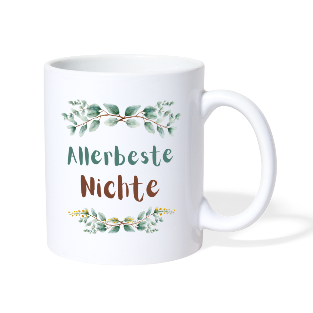 Tasse "Allerbeste Nichte" (Grünes Blumenmotiv) - weiß