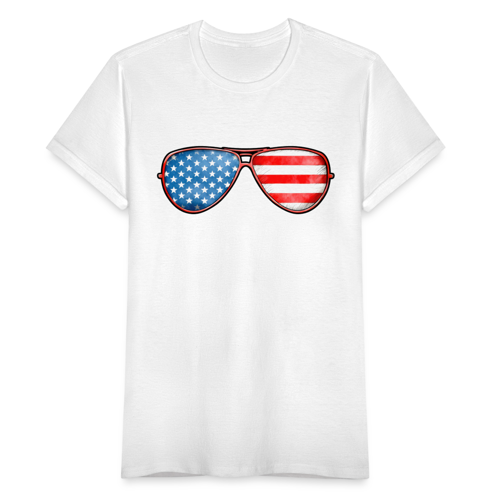 Frauen T-Shirt "Sonnenbrille mit USA Motiv" - weiß
