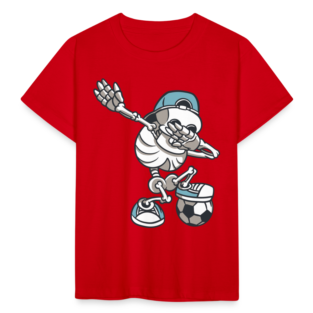 Kinder T-Shirt "Cooles Skelett mit Fußball" - Rot