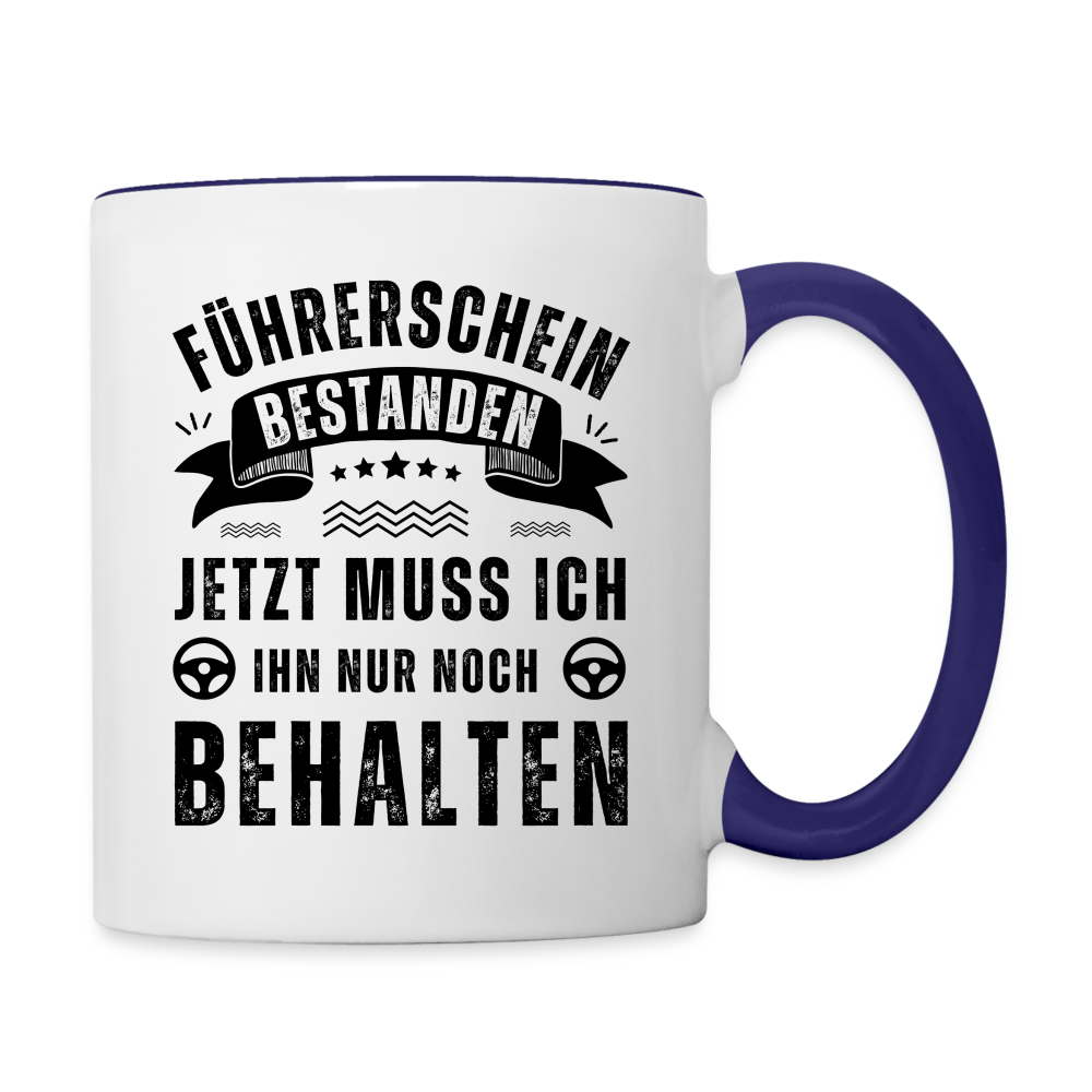 Tasse "Führerschein bestanden - Nur noch behalten" - Weiß/Kobaltblau