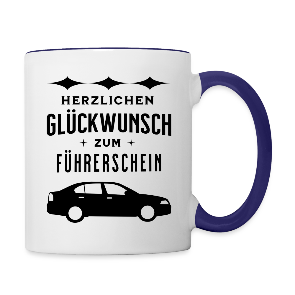 Tasse "Herzlichen Glückwunsch zum Führerschein" - Weiß/Kobaltblau