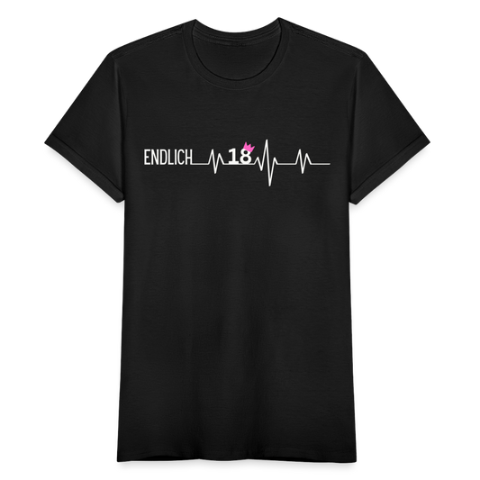 Frauen T-Shirt "Endlich 18" (Herzschlag Motiv) - Schwarz